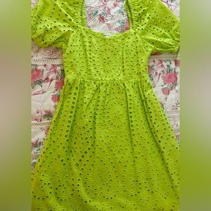 English Factory Eyelet Scallop Edge Mini Dress in Lime Green (NWT)